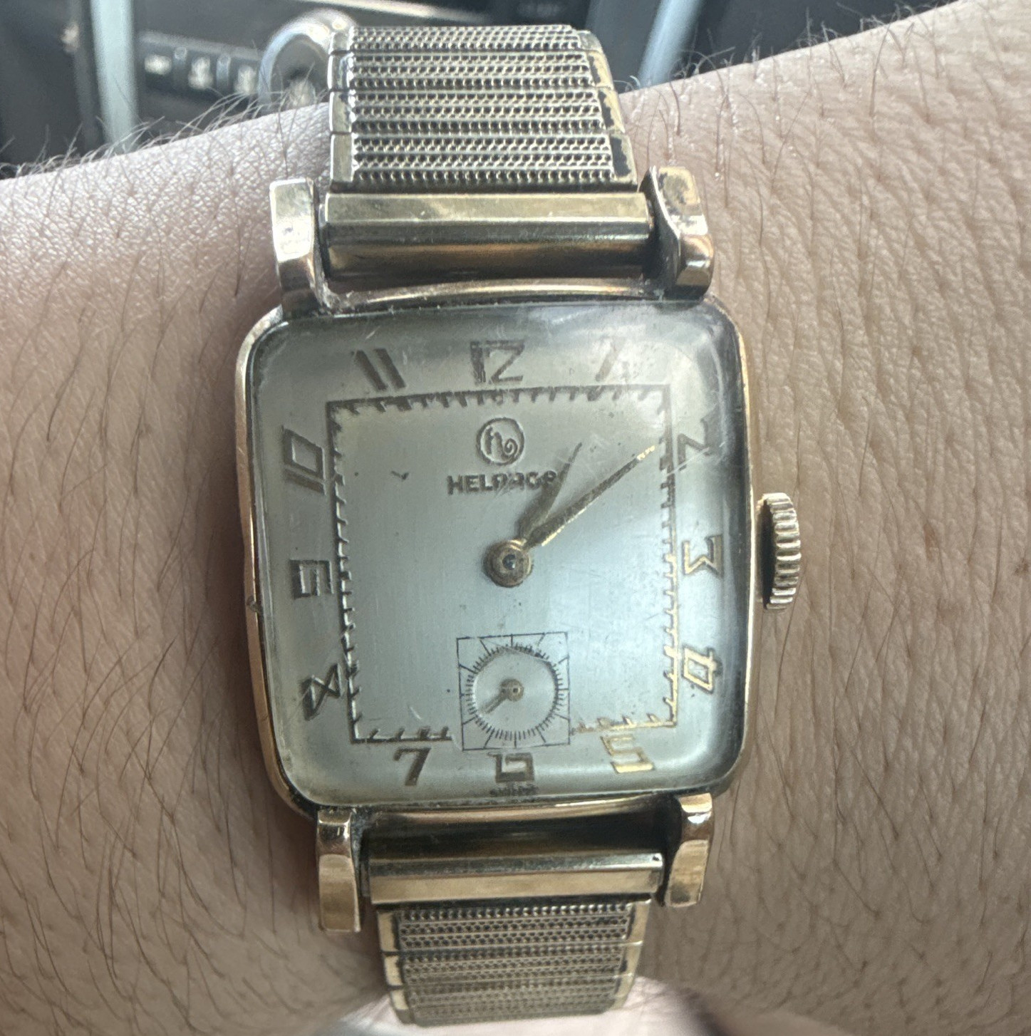 Helbros Vintage 1940s Square Gold Tone Manual Wind Small Seconds Watch (WORKS)