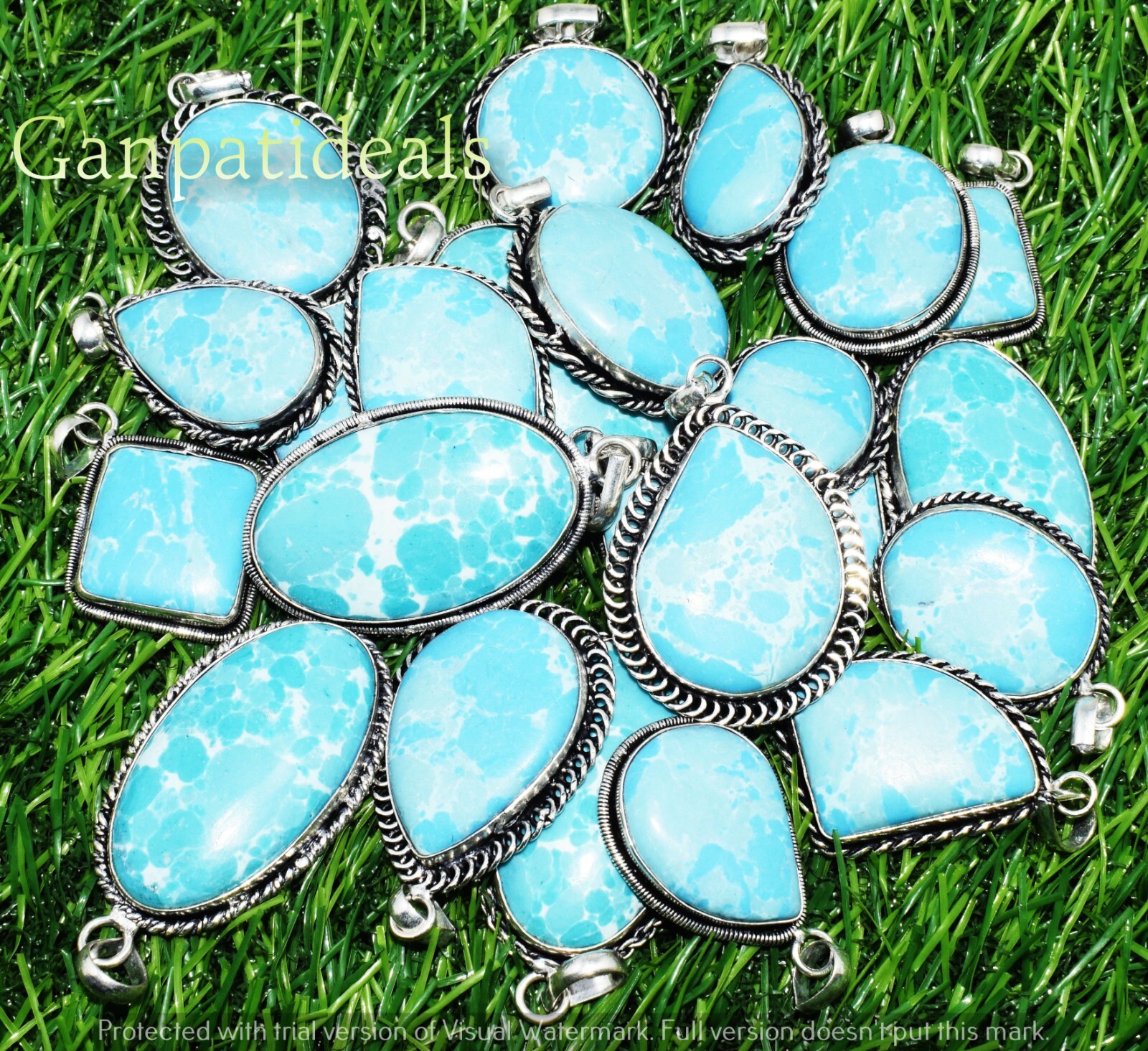 SALE !! Larimar Gemstone Handmade Pendant 925 Silver Plated Wholesale Jewelry