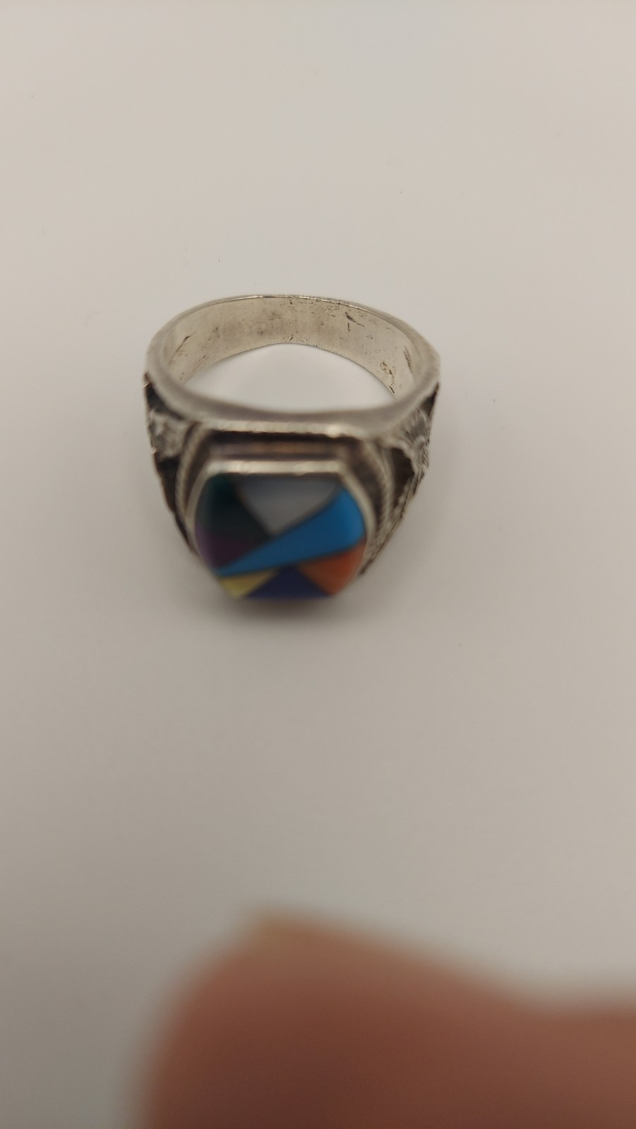 vintage Native sterling silver multi stone ring, size 10.5