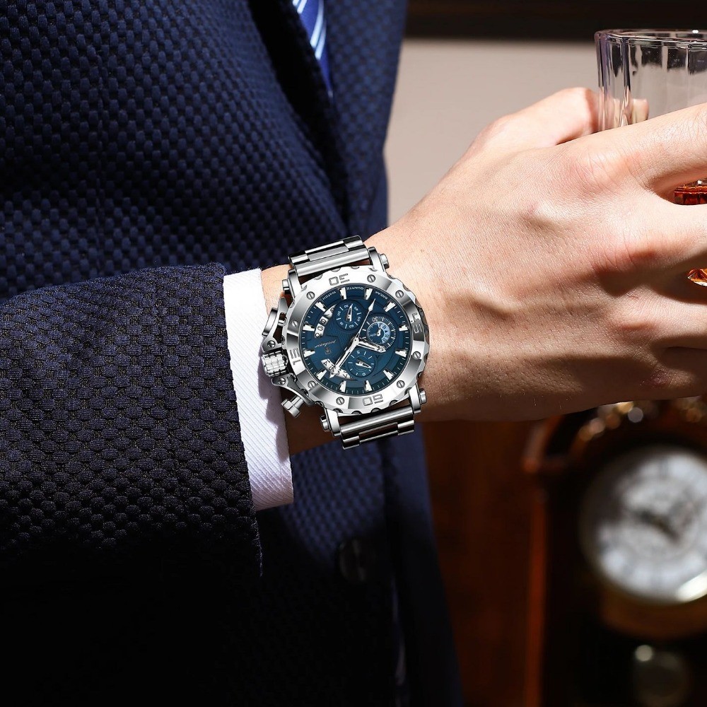 POEDAGAR Luxury Men’s Calendar Luminous Waterproof Stainless Steel Quartz Watch