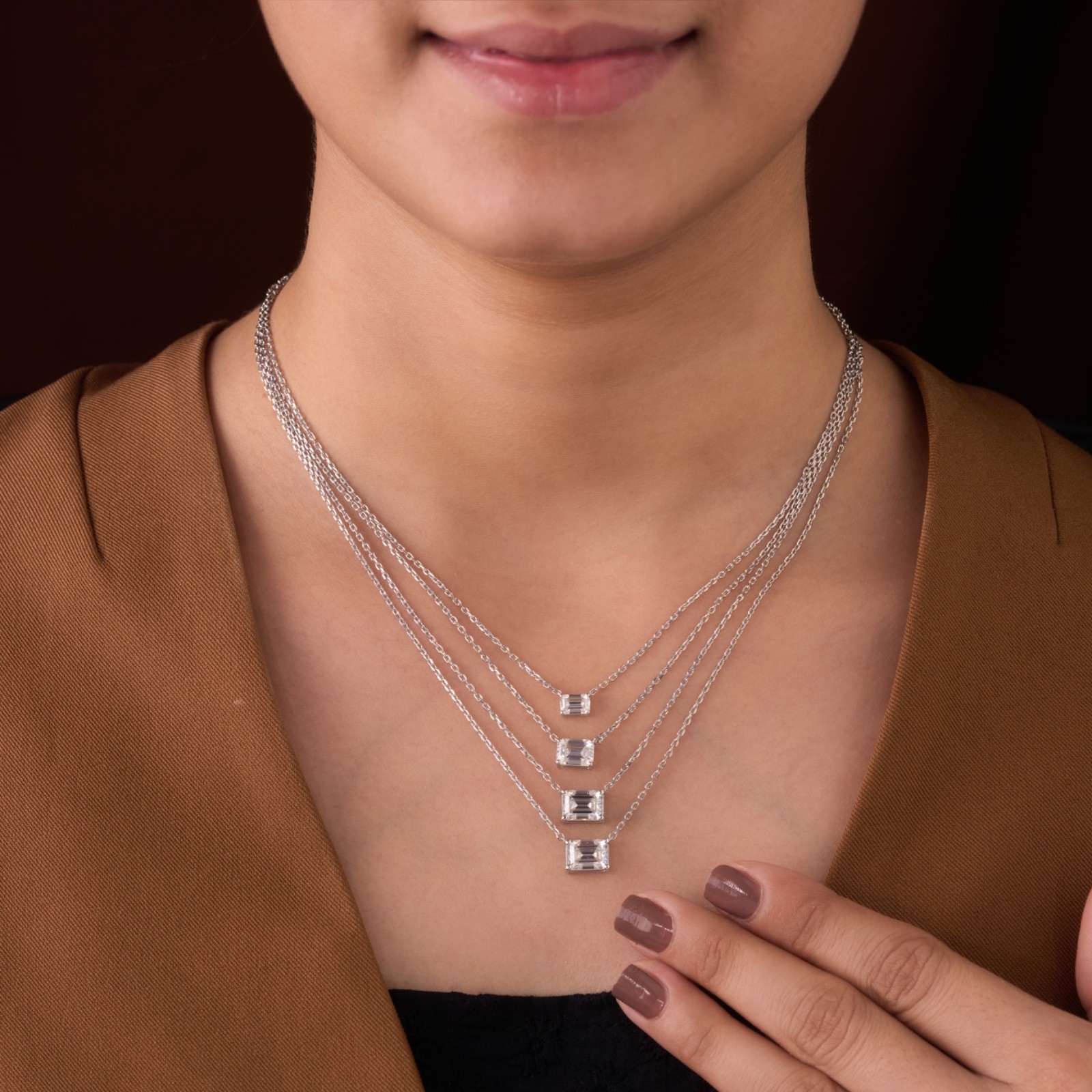 Emerald cut Lab grown diamond pendant necklace | 925 sterling silver