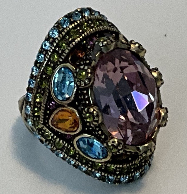 Heidi Daus Purple Stone Multicolor Crystal Bracelet & Ring Set Signed
