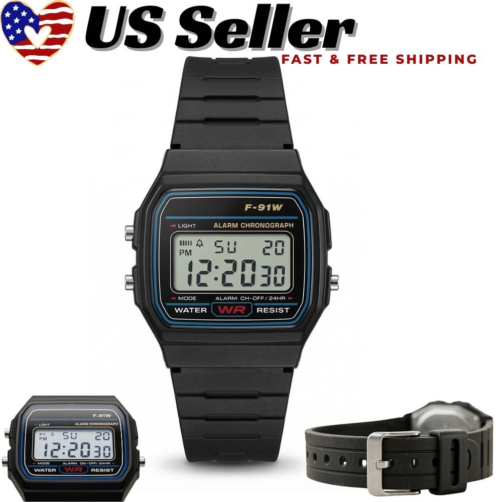 F91W Classic Digital Watch Resin Strap Stopwatch Chronograph Sport Men Watch