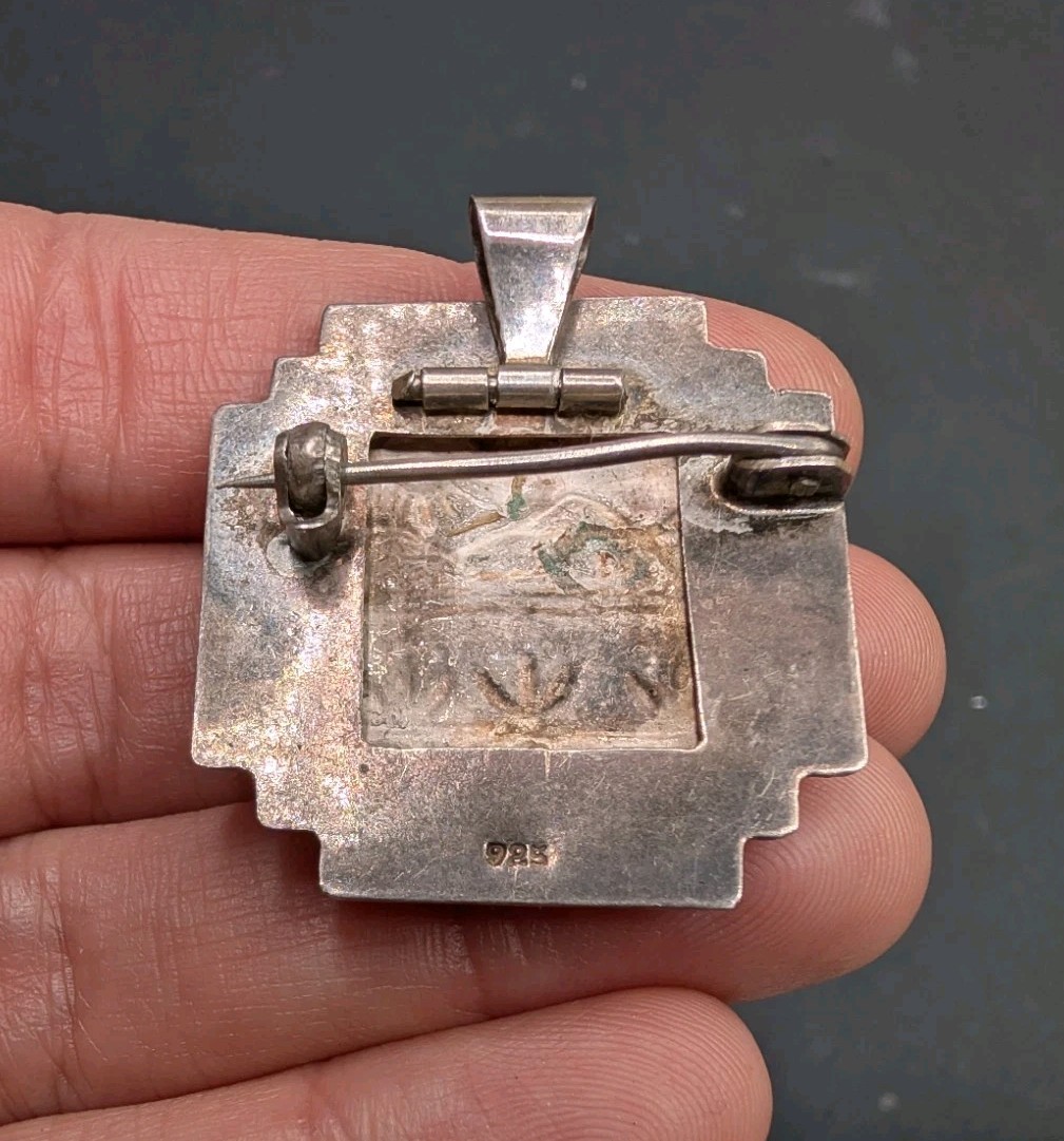 Vtg Sterling Silver 925 Ornate Openwork Cutout Peru Peruvian Brooch Pin Pendant