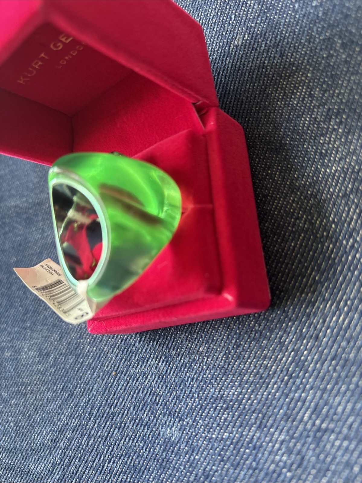 Kurt Geiger London Heart Jelly Eagle Cocktail Ring Green Size -8 New