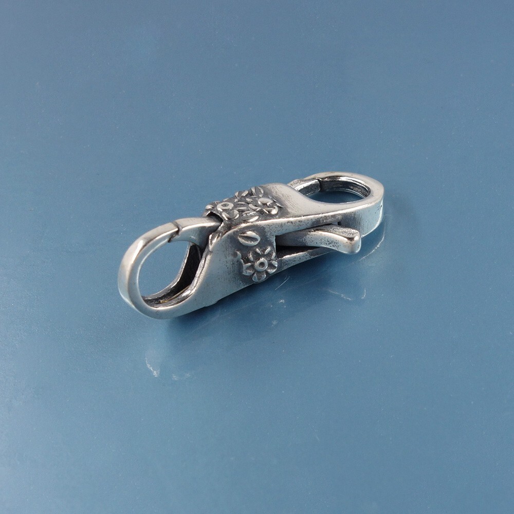 Sterling Silver Flowers and Leaves Double Openings Lobster Clasp Connector 44064