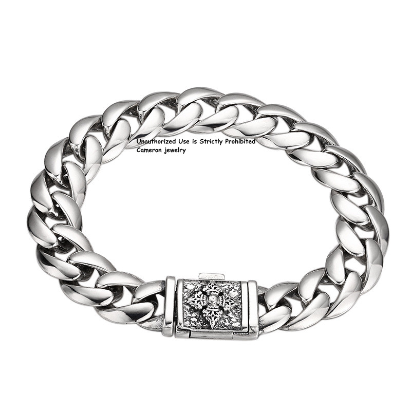 Pure S925 Sterling Silver Chain Vajra 11mm Cuban Curb Link Bracelet 7.1-7.9inch