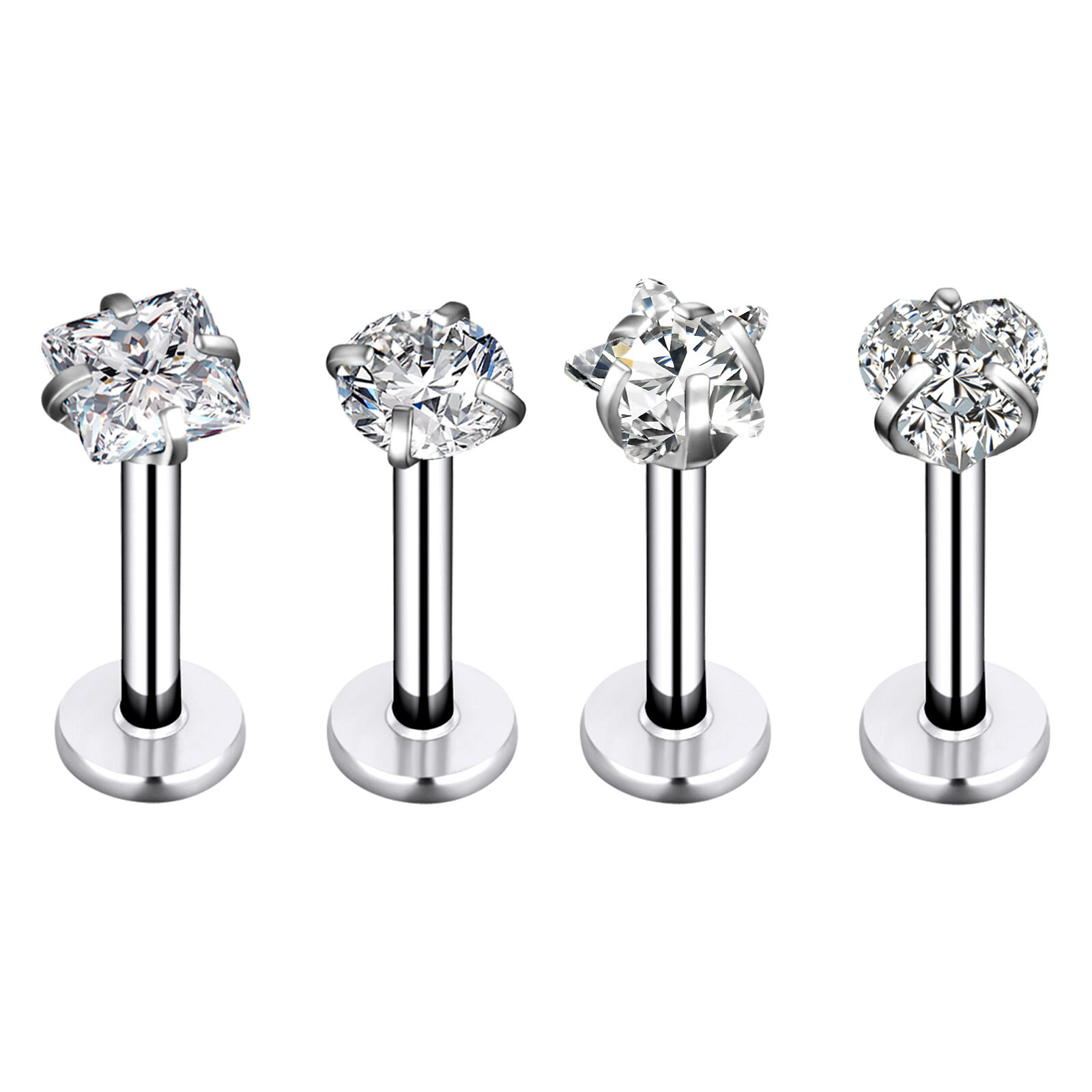 4-15Pcs Surgical Labret Lip Monroe Ring Cheek Tragus Stud Opal Gems Piercing 16G