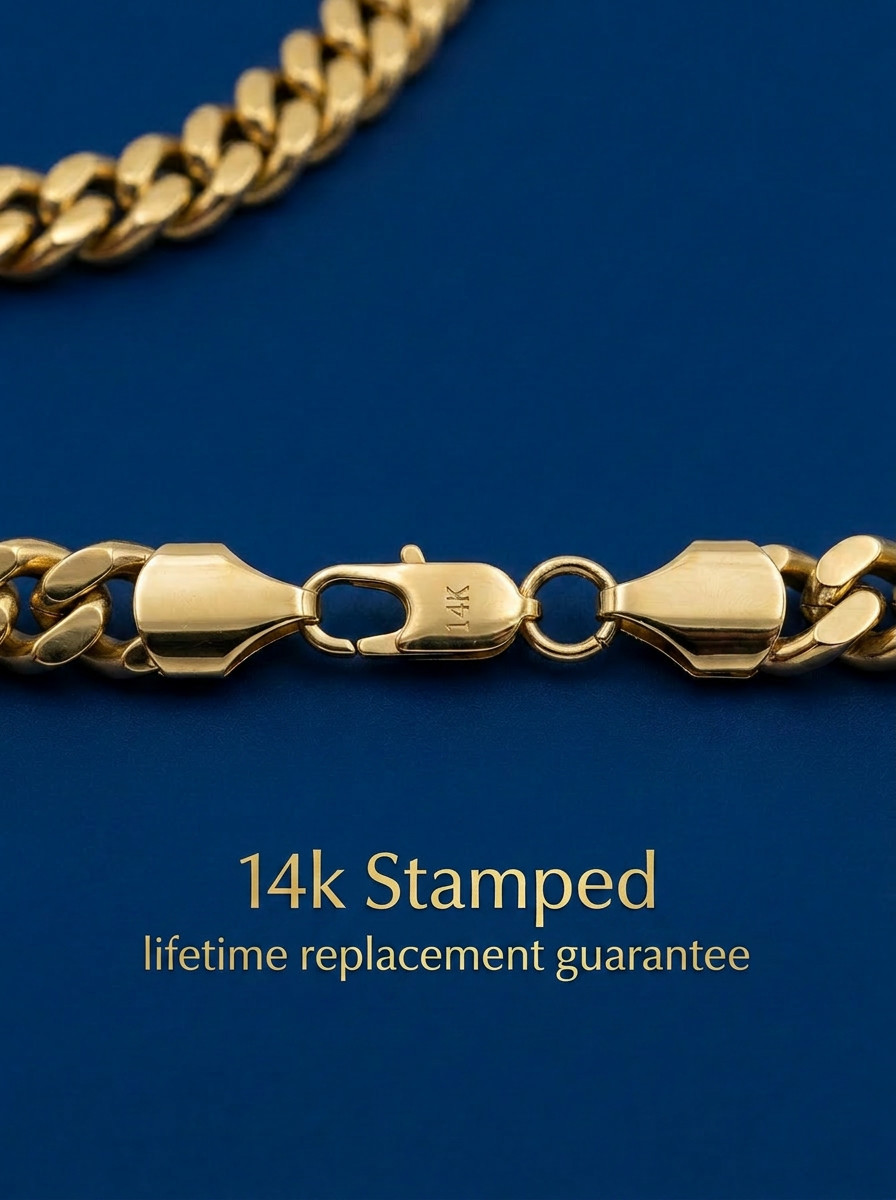 Large Ornate Crucifix Necklace, 7mm Cuban Chain, 14k Heavy Plated, Unisex