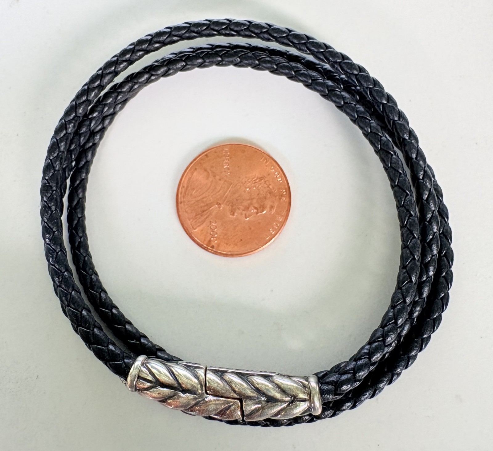 David Yurman Sterling Silver Chevron Triple Wrap Black Leather Bracelet Small