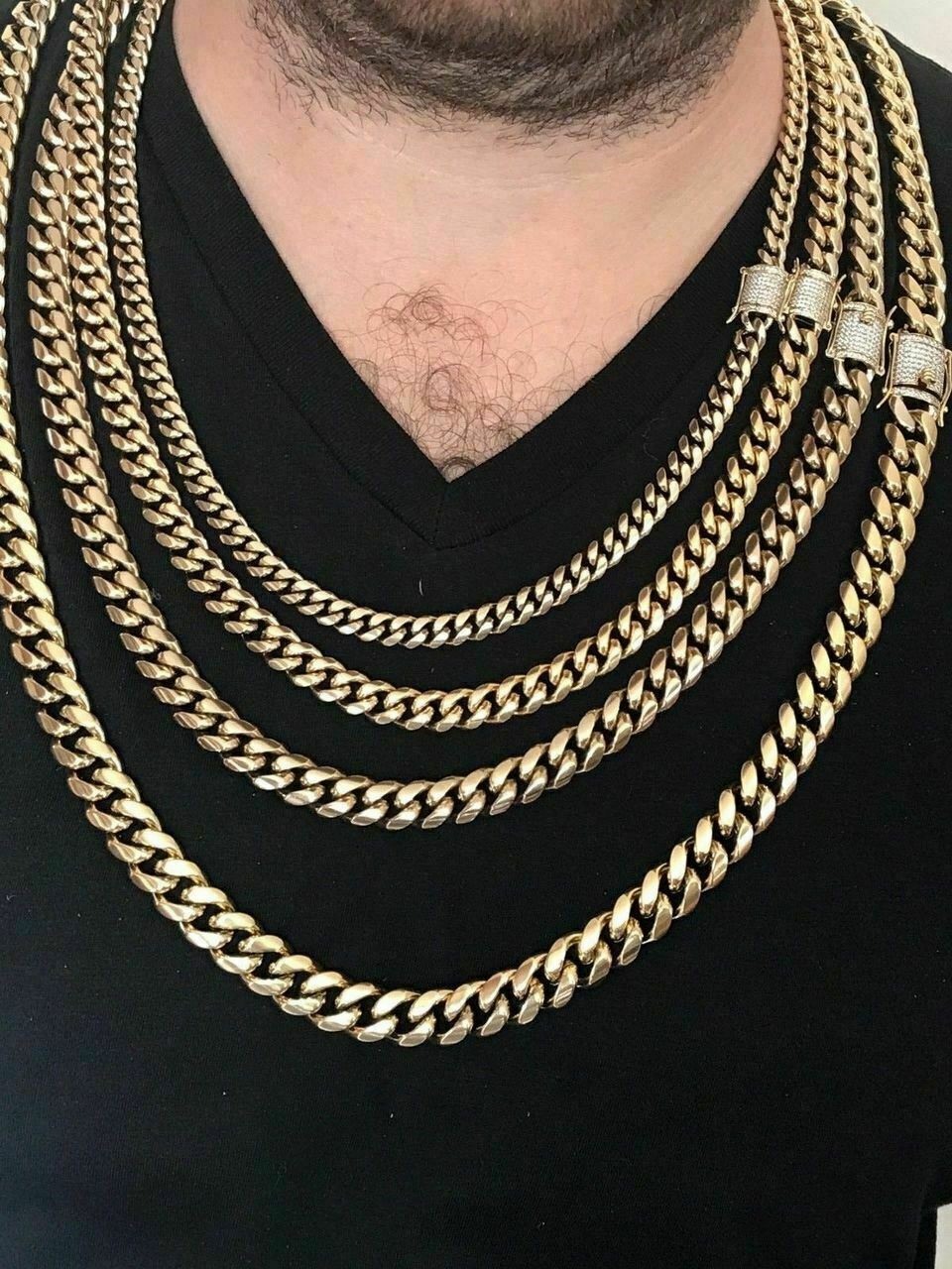 Miami Cuban Link Chain W. 1ct CZ Clasp 14k 18k Gold Plated Stainless Steel