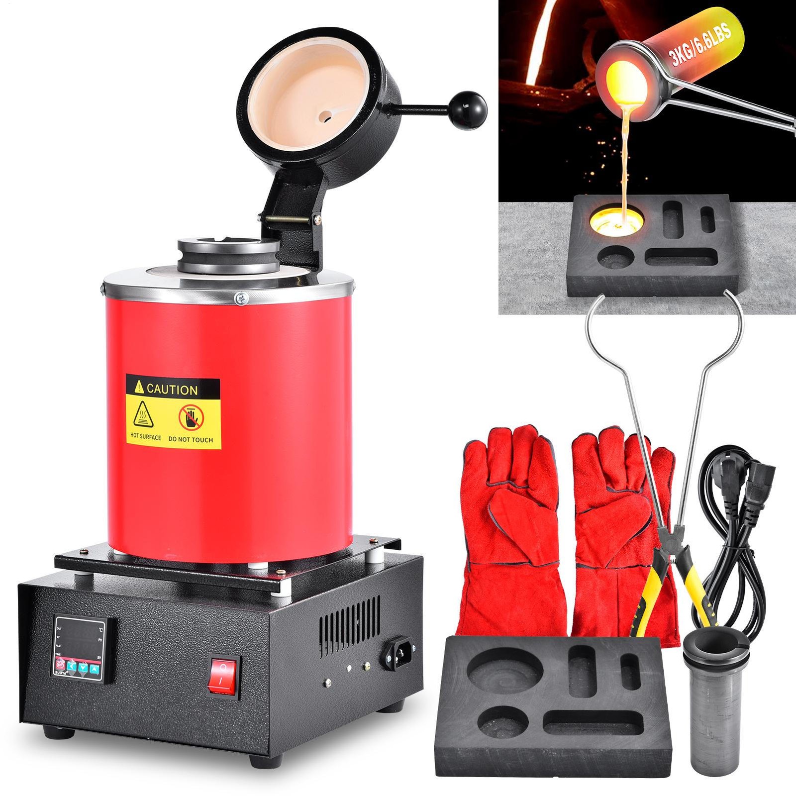 1500W Electric Gold Melting Furnace 6.6LB Crucible Casting Ingot Mold Kit New