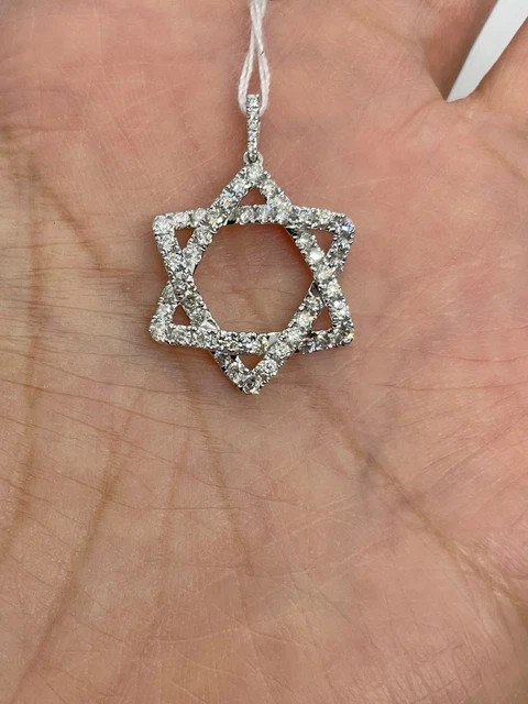 1.40Ct Round Cut Real Moissanite Star David Pendant 14K White Gold Plated Silver