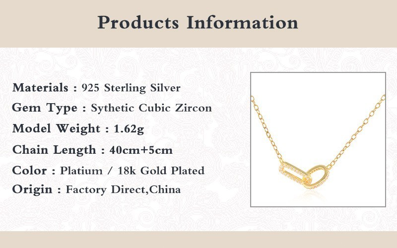 Gold Plated 925 Sterling Silver CZ Interlocking Link Necklace for Women