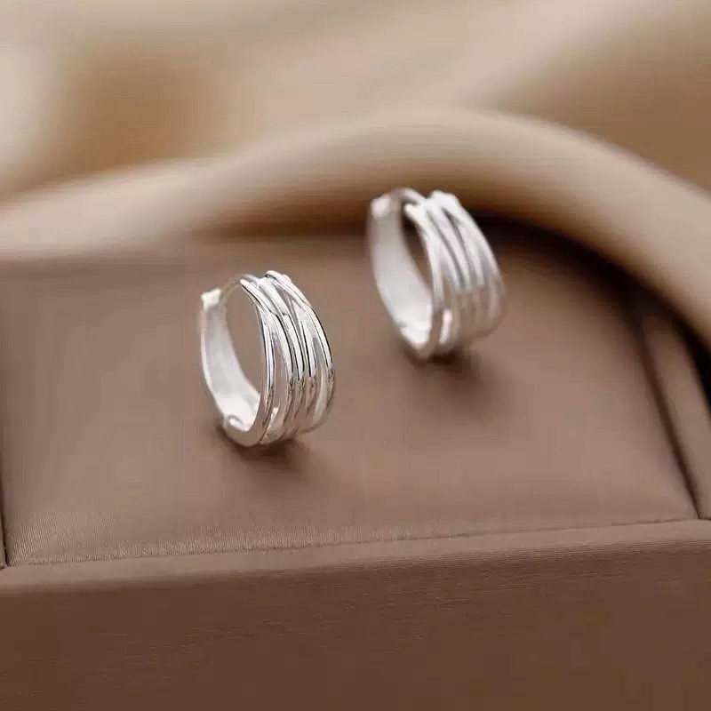 925 Sterling Silver Chunky Hoop Earrings Geometric Layered Huggie Earrings 274