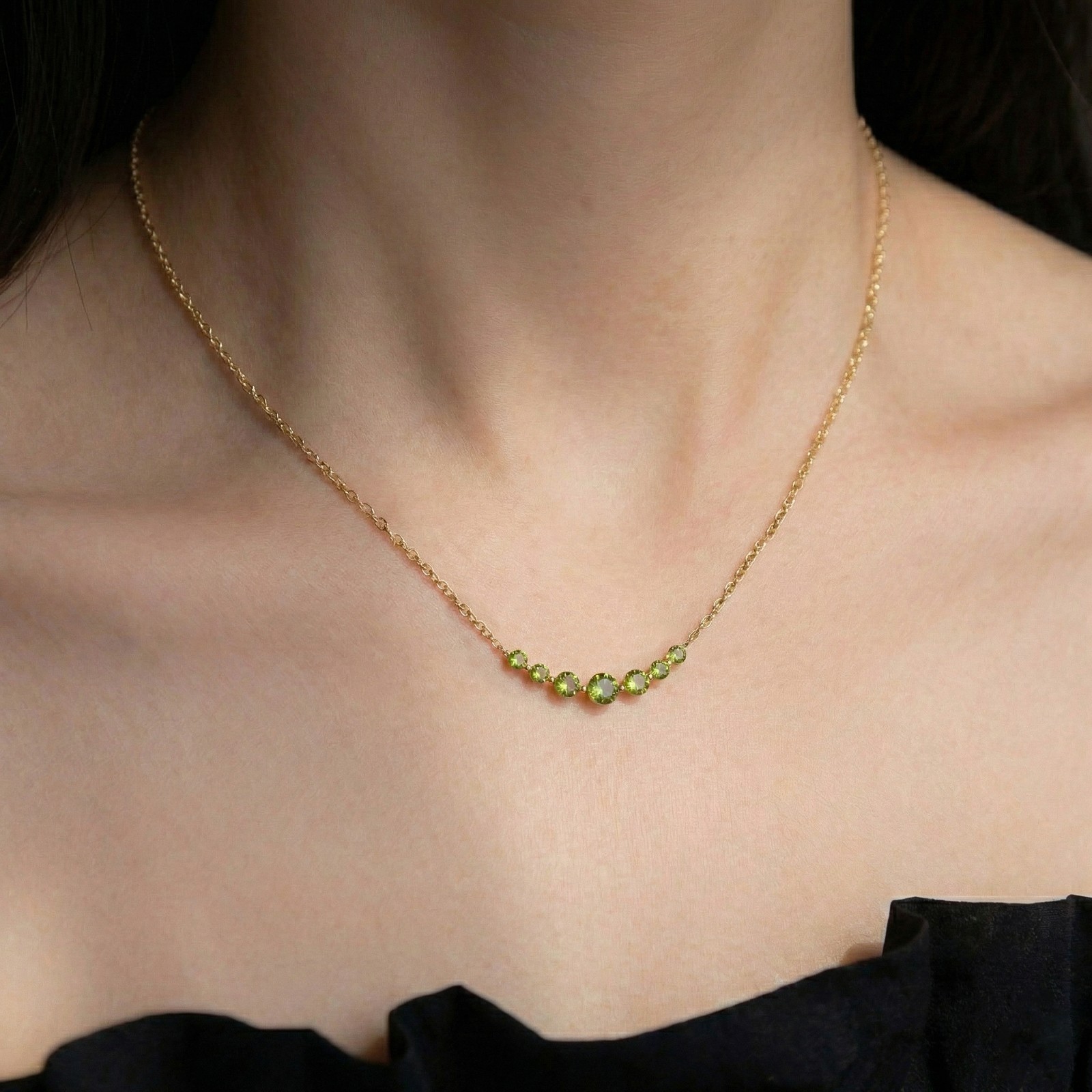 Peridot Statement Necklace, Green Gemstone Bar Necklace, August Birthstone Gift