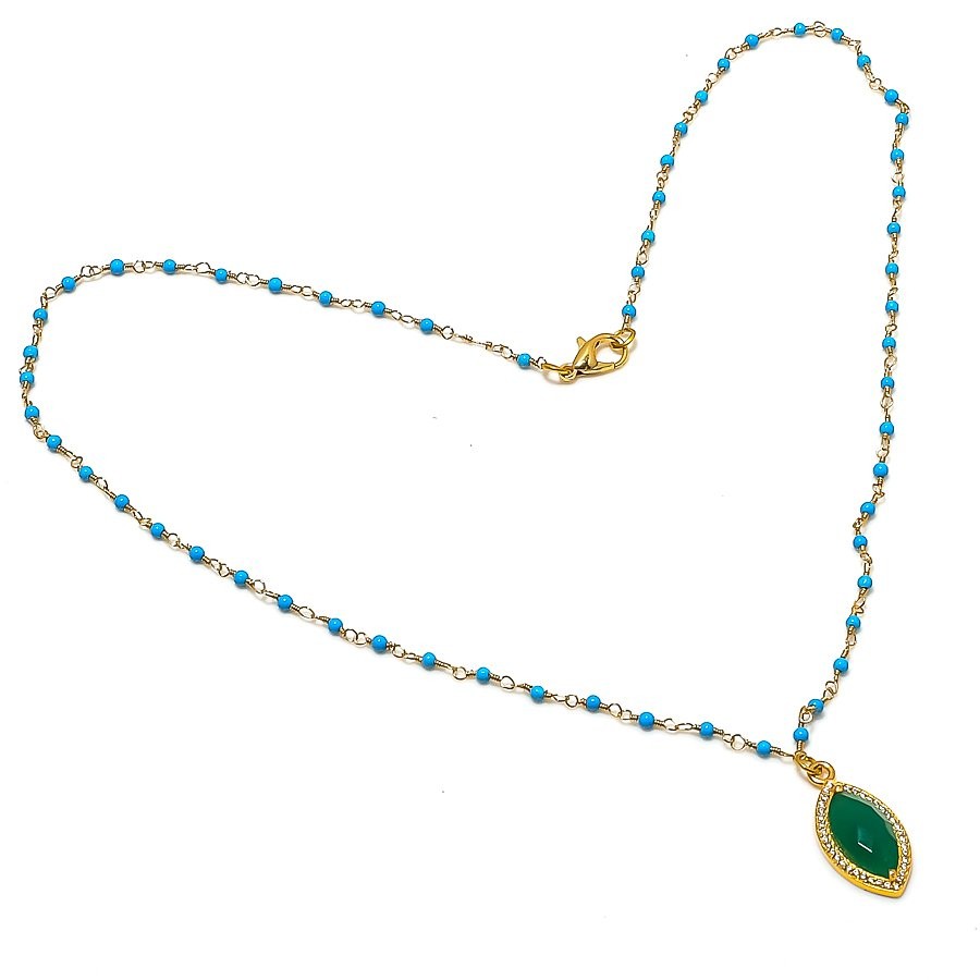 Green Jade, Chalcedony Gemstone 925 Sterling Silver Jewelry Necklace 20″ y973