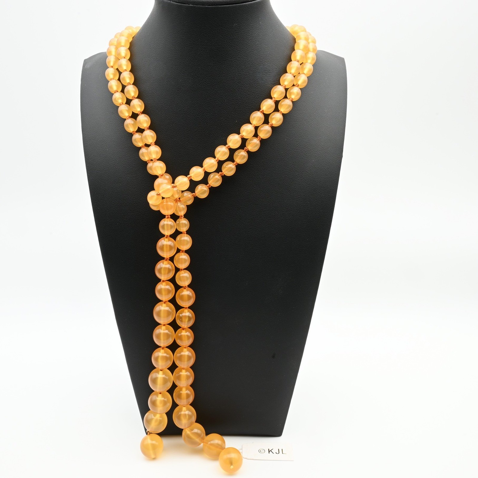 Rare KJL Kenneth Jay Lane Ingenious Lariat Necklace 52″ Amber Bead COA Pouch