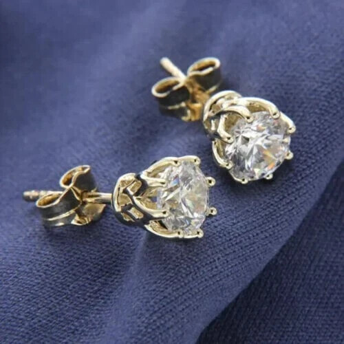 2.00Ct Round Cut Lab Created Diamond 14K Yellow Gold FN Prong Set Stud Earrings