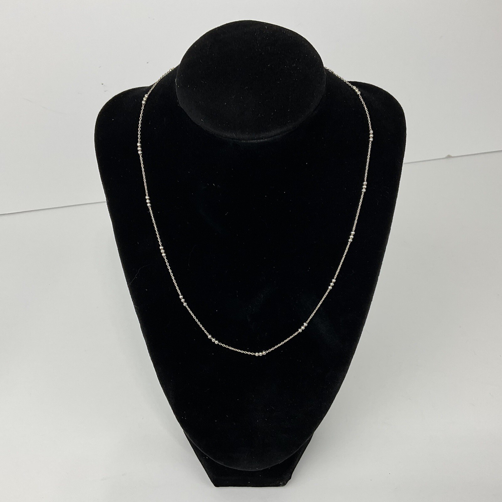 H & P Signed Sterling Silver Chain Ball Link Necklace Delicate Marked 925 17.5”