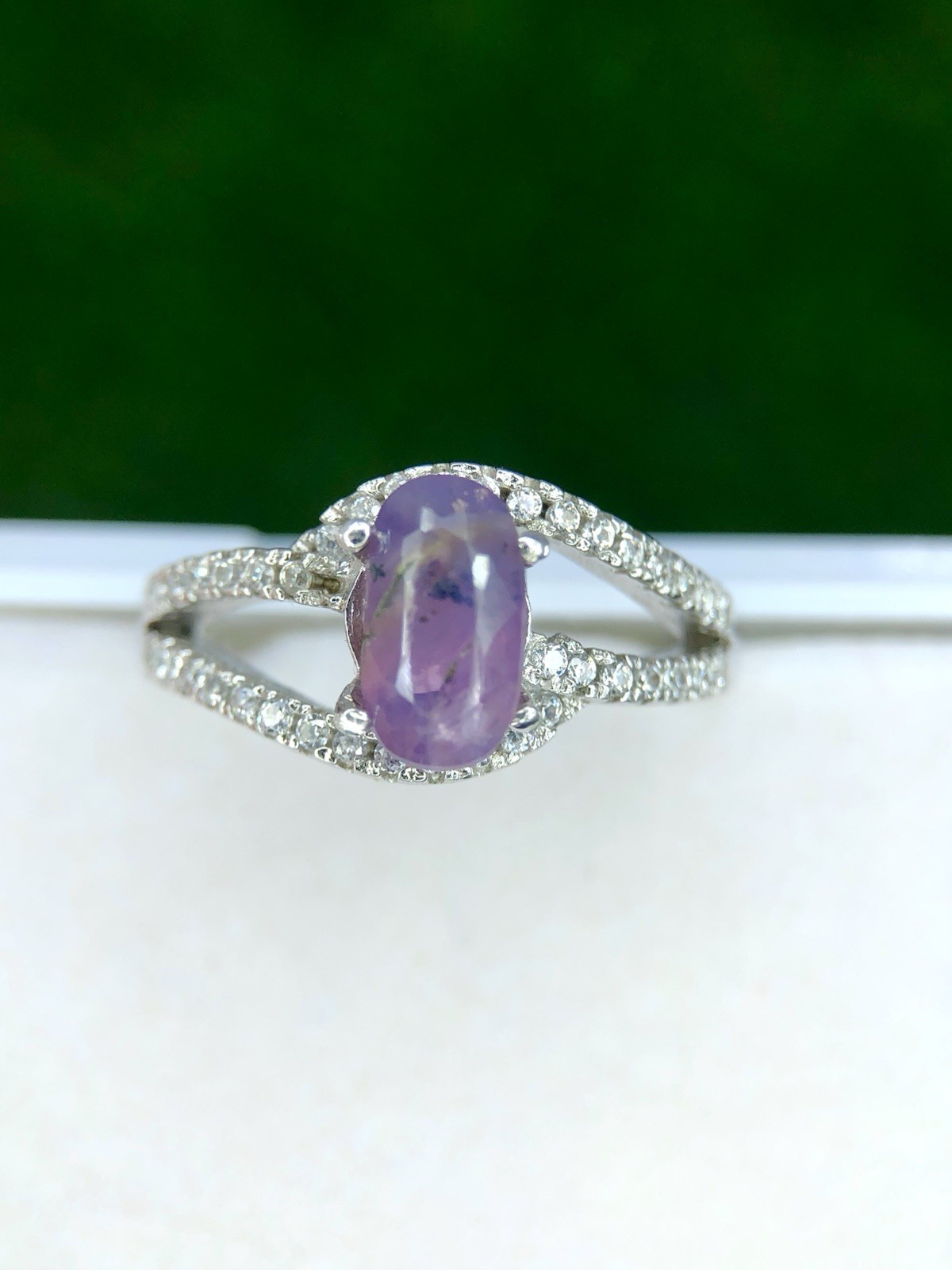 Natural Kashmir Purple Sapphire Ring 925 Sterling Silver Oval Size 6.5 Fine Gem