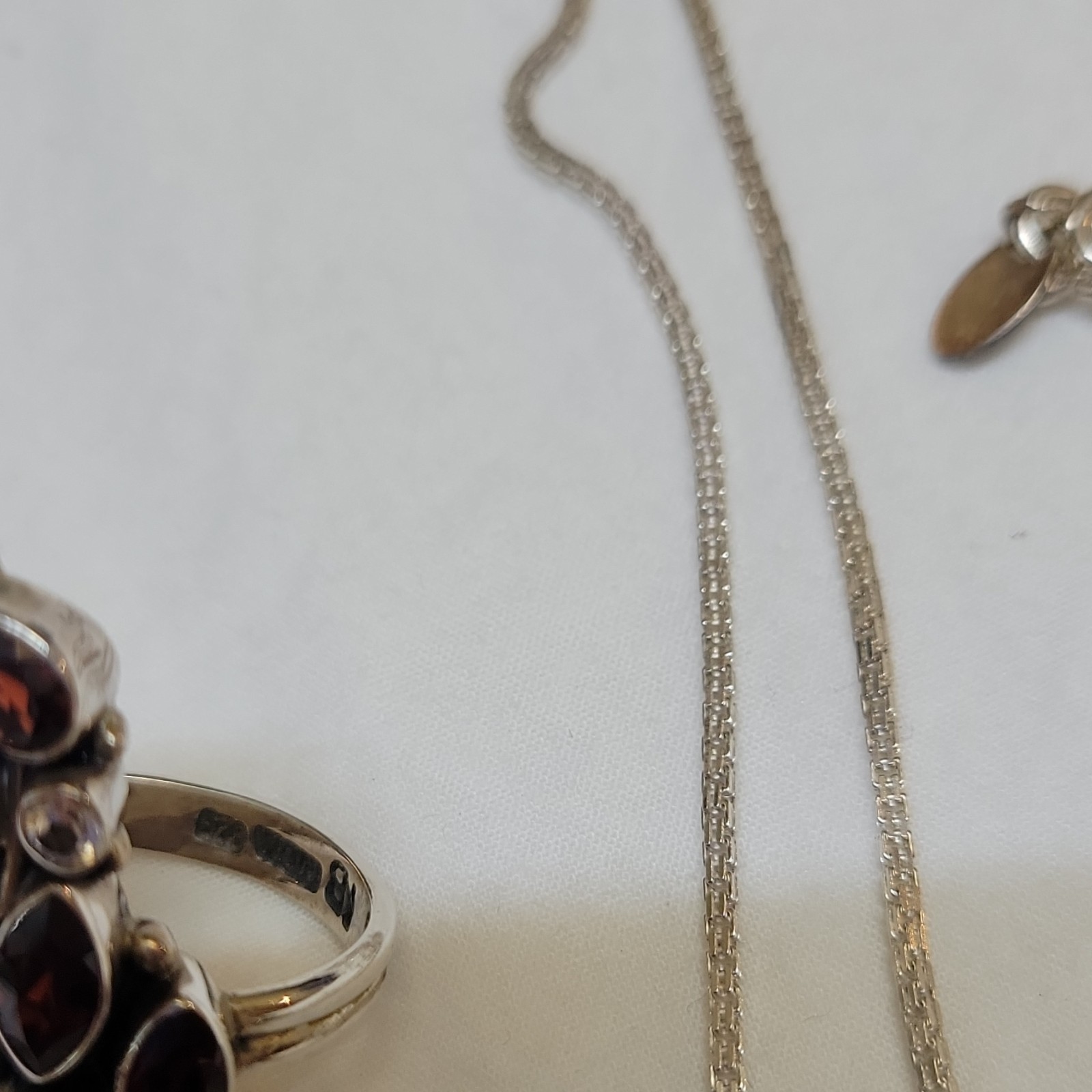 925 Sterling Silver Cross Pendant Necklace Garnet & Moonstone Box Chain Signed