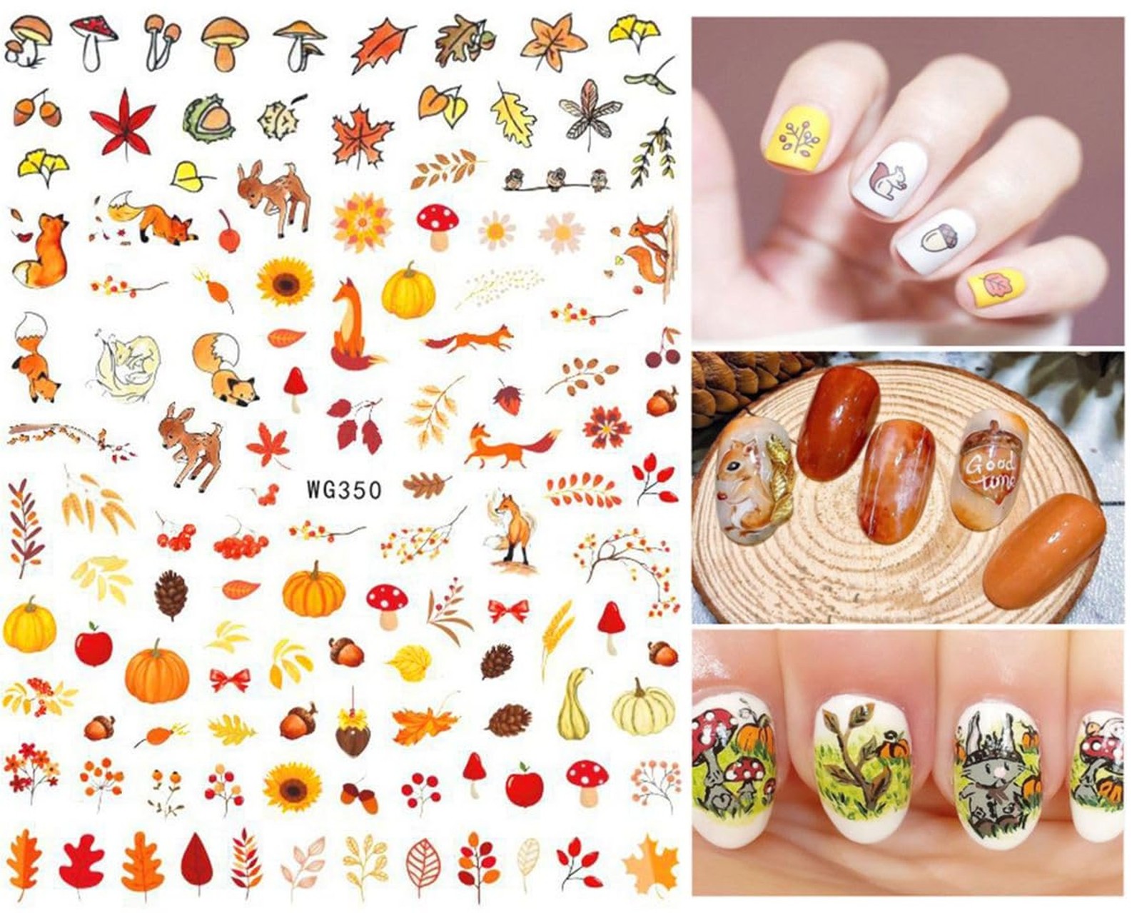 Fall Nail Stickers, 3D Self-Adhesive Autumn Nail Decals Maple Leaf Nail Art D…