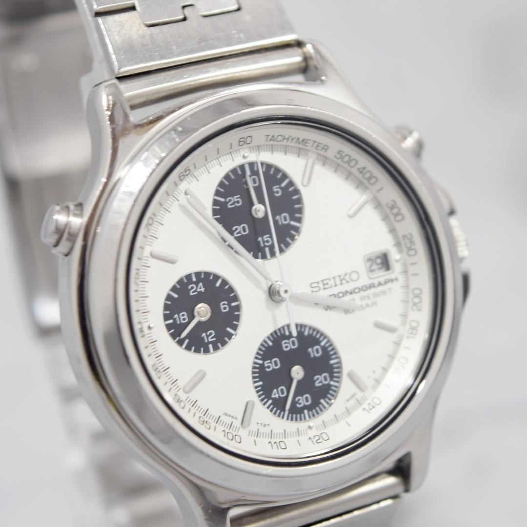 SEIKO Chronograph 7T27-6A70 Panda Dial Watch 18.5cm New Battery Boxed Rare Japan