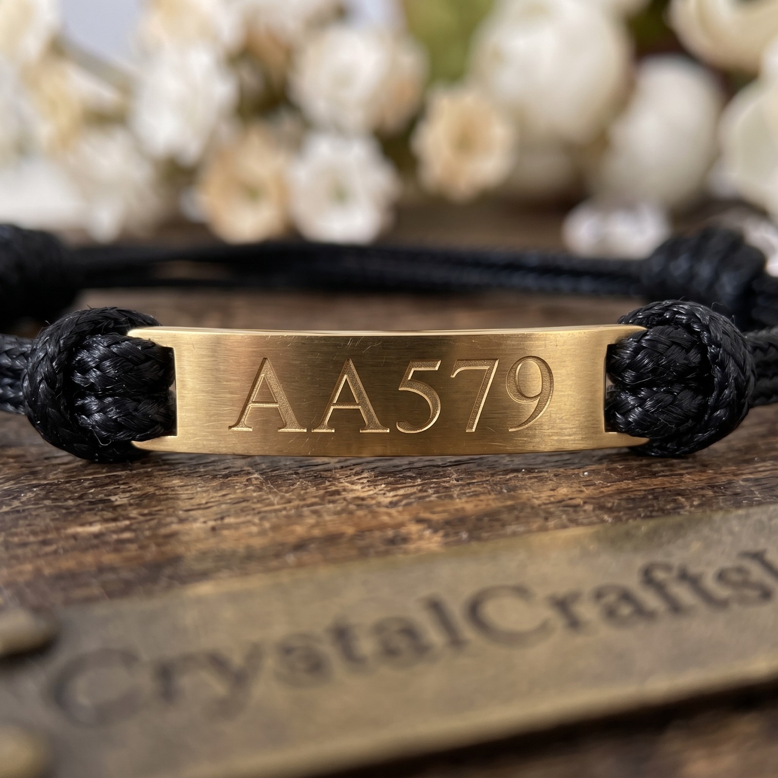 Custom Engraved Name Gold Bar Bracelet Minimalist Boho Braided Cord Personalized