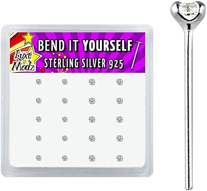 Box 20 Pieces of 925 Sterling Silver Bend Nose Stud 22g