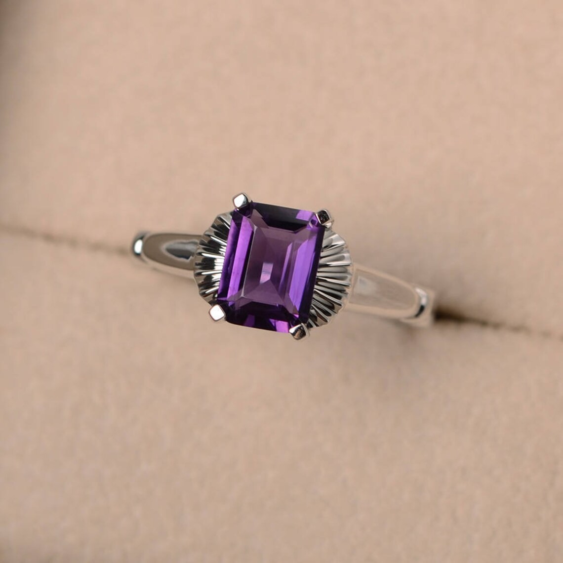 2CT Amethyst Gemstone 925 Silver Plated Cocktail Ring Duty Free