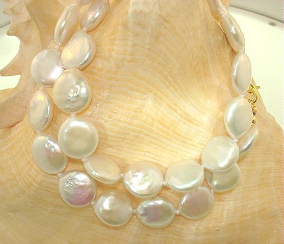 Color Variety Bead-Nucleated Freshwater Cultured Coin Pearls Necklace 16″-18″