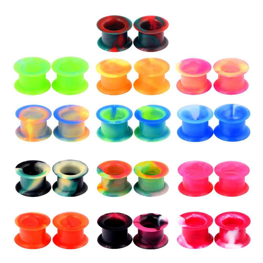 50Pcs Thick Silicone Ear Gauges Kit Soft Flesh Tunnels Ear Plugs Piercing 2g-1″