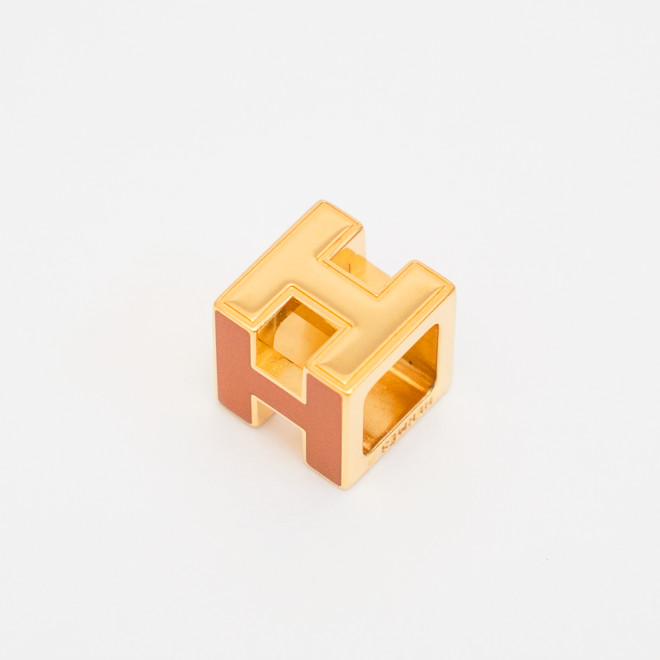 HERMES Cage d’H Cube Pendant Top Charm Orange Lacquer Gold Tone Auth No Chain