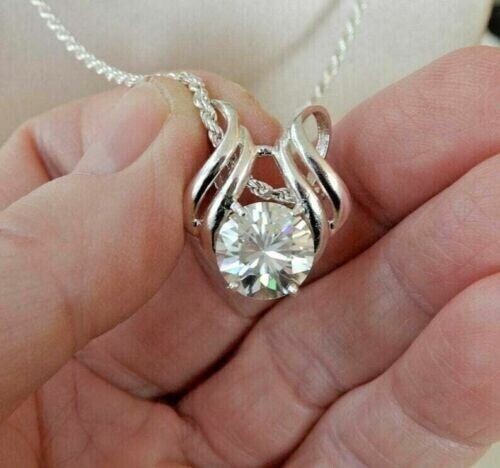 2Ct Round Cut Lab Created Diamond Women Pendant 14K White Gold Finish