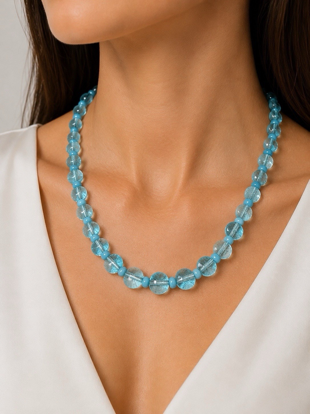 Blue Dyed Quartz Handmade Necklace Aqua Statement Piece