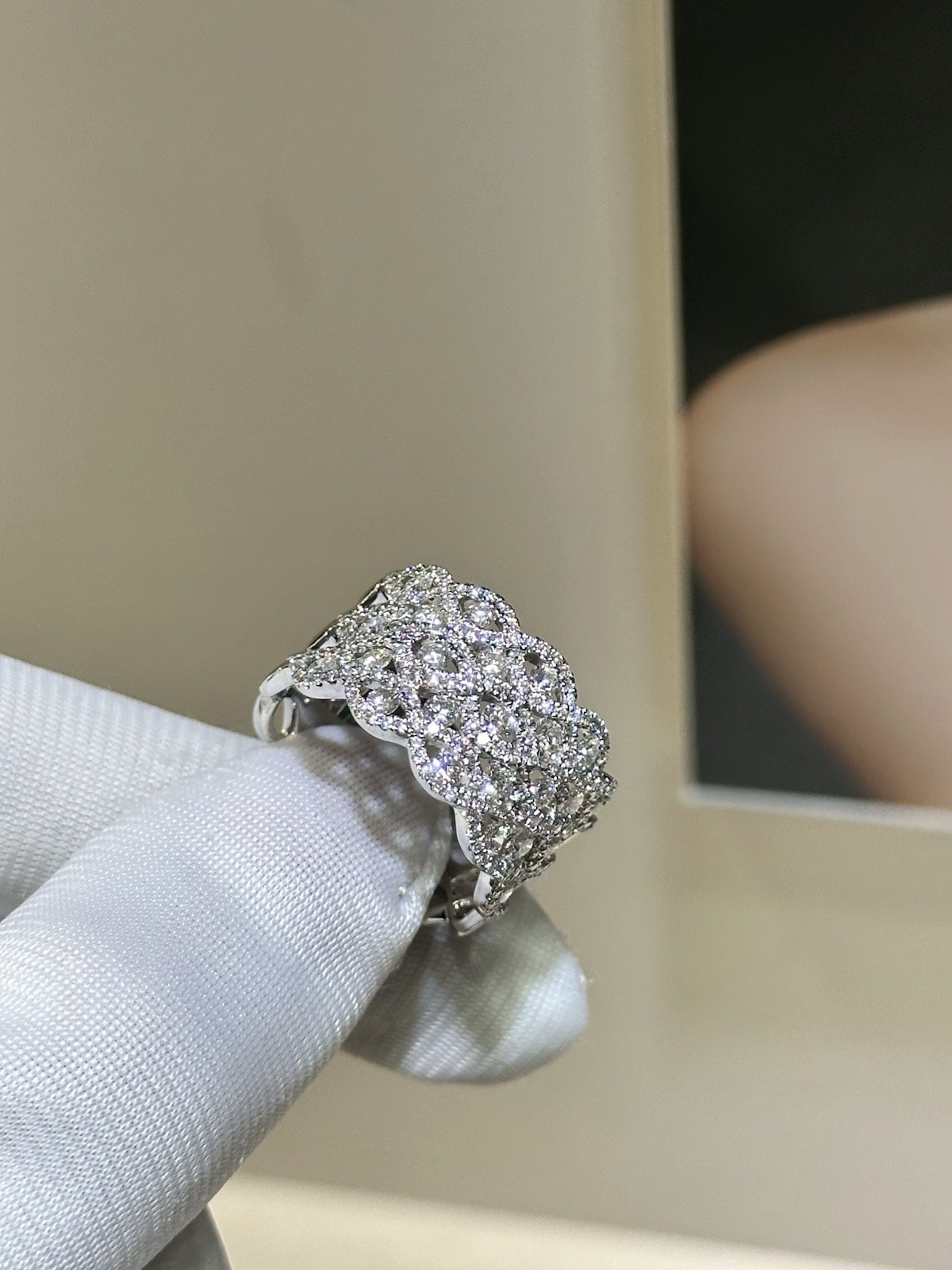 Wide Diamond Band Ring 18K White Gold Approx. 1.50 CTW