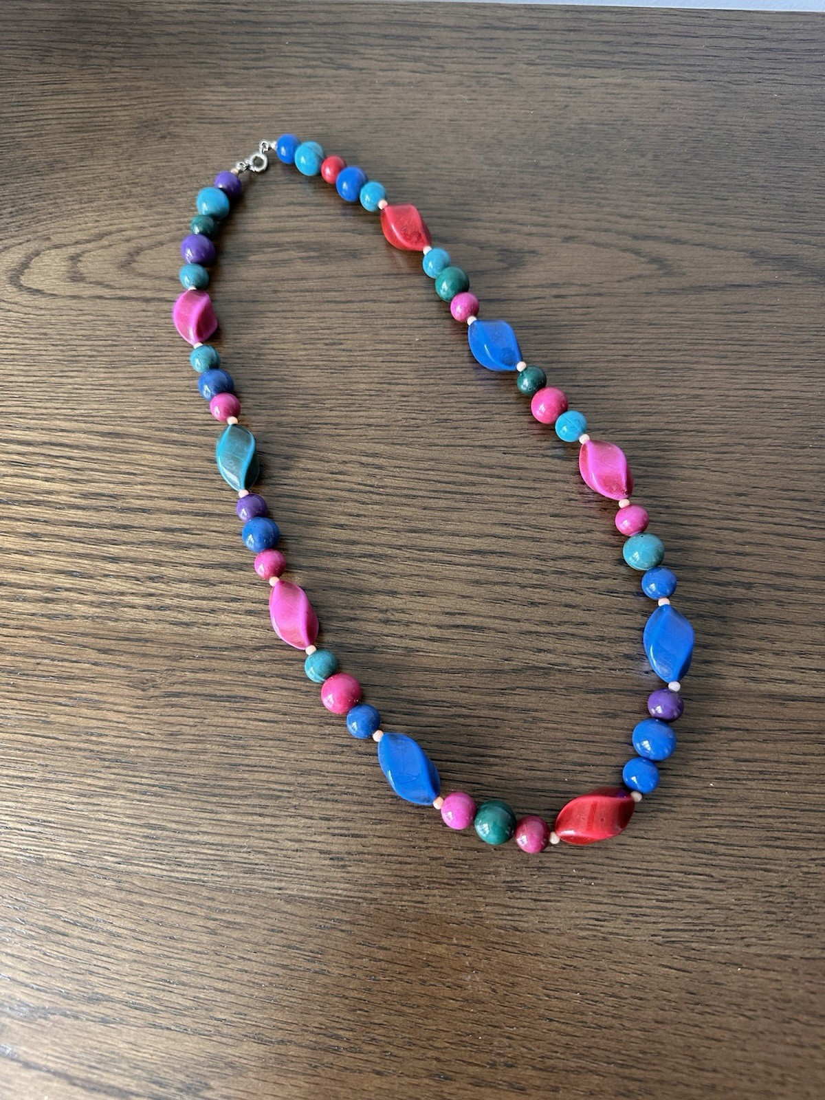 Vintage 1980’s Vibrant Multi-color Beaded Lucite or Acrylic Resin Necklace