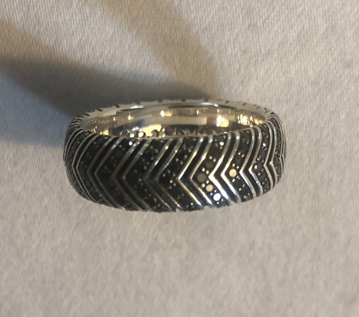 David Yurman Sterling Silver Men’s Chevron Black Diamond Band Ring 8mm – Size 10