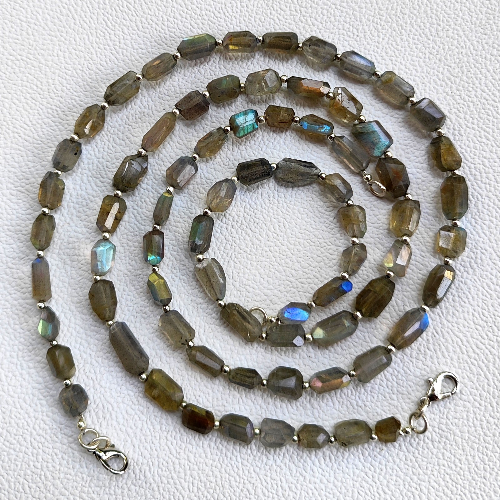 India Rainbow Fire Labradorite 7-11mm Faceted Nugget Beads 17″ Necklace