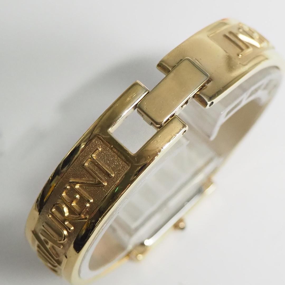 Yves Saint Laurent Square Shell Dial Bangle Watch White H922 Japan 075749