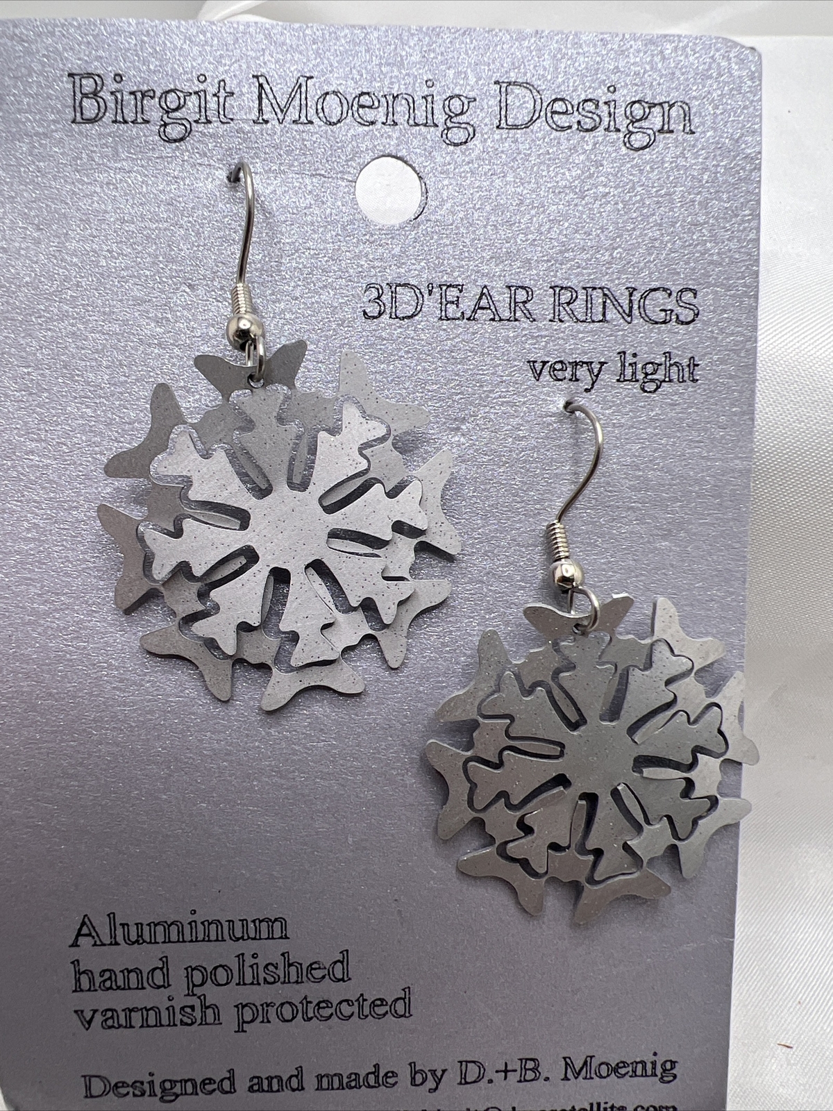 Birgit Moenig Design Aluminum Hand Polished Snowflake 3D Earrings