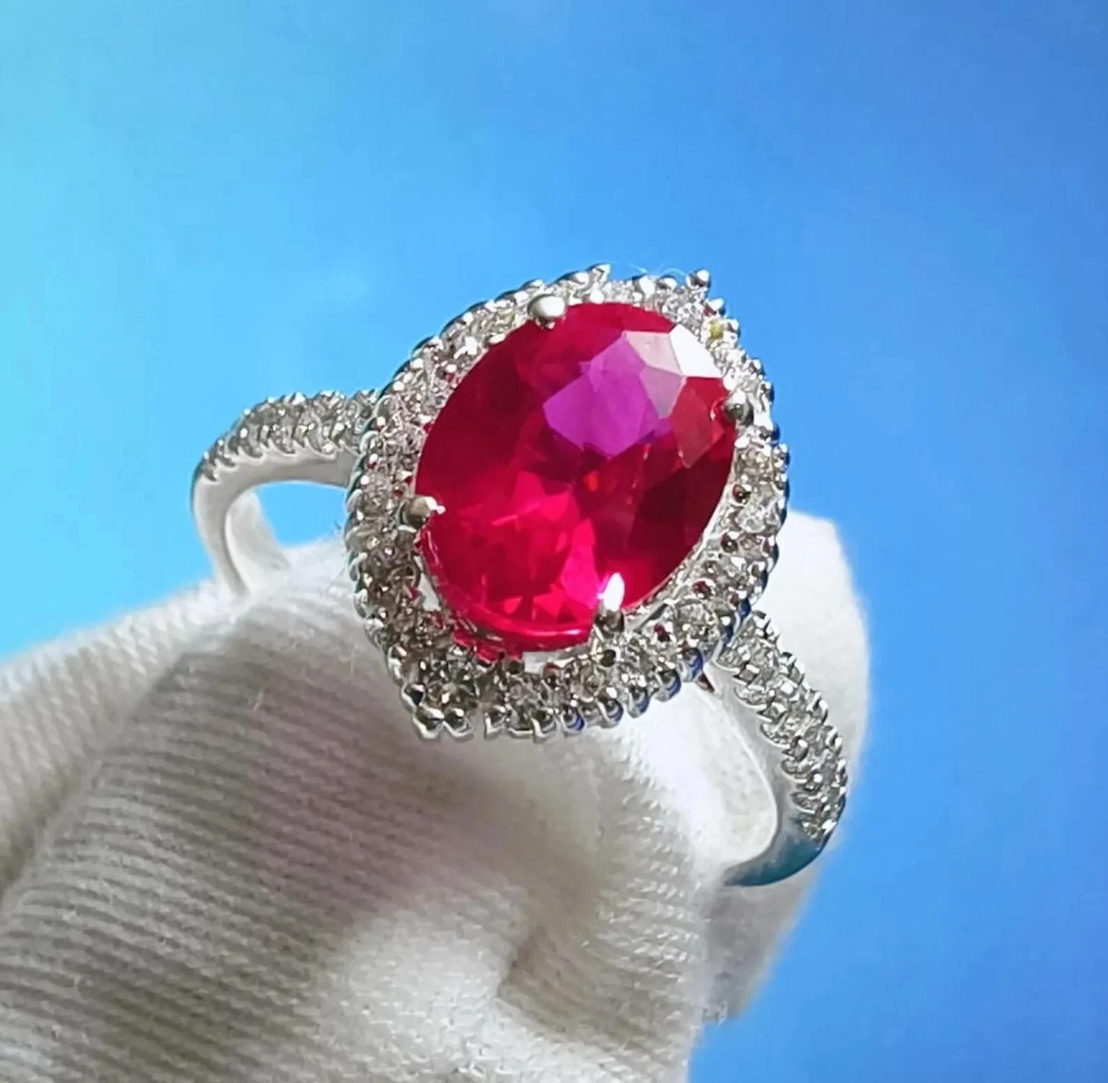 4.60 Ct Oval Cut Natural Ruby Diamond Engagement Ring 14K Solid White Gold 7