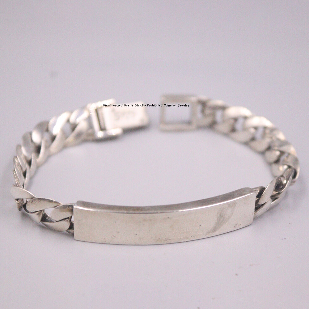 Pure S925 Sterling Silver Bracelet 9mm Cuban Curb ID Link Chain 7.9inch 33-34g
