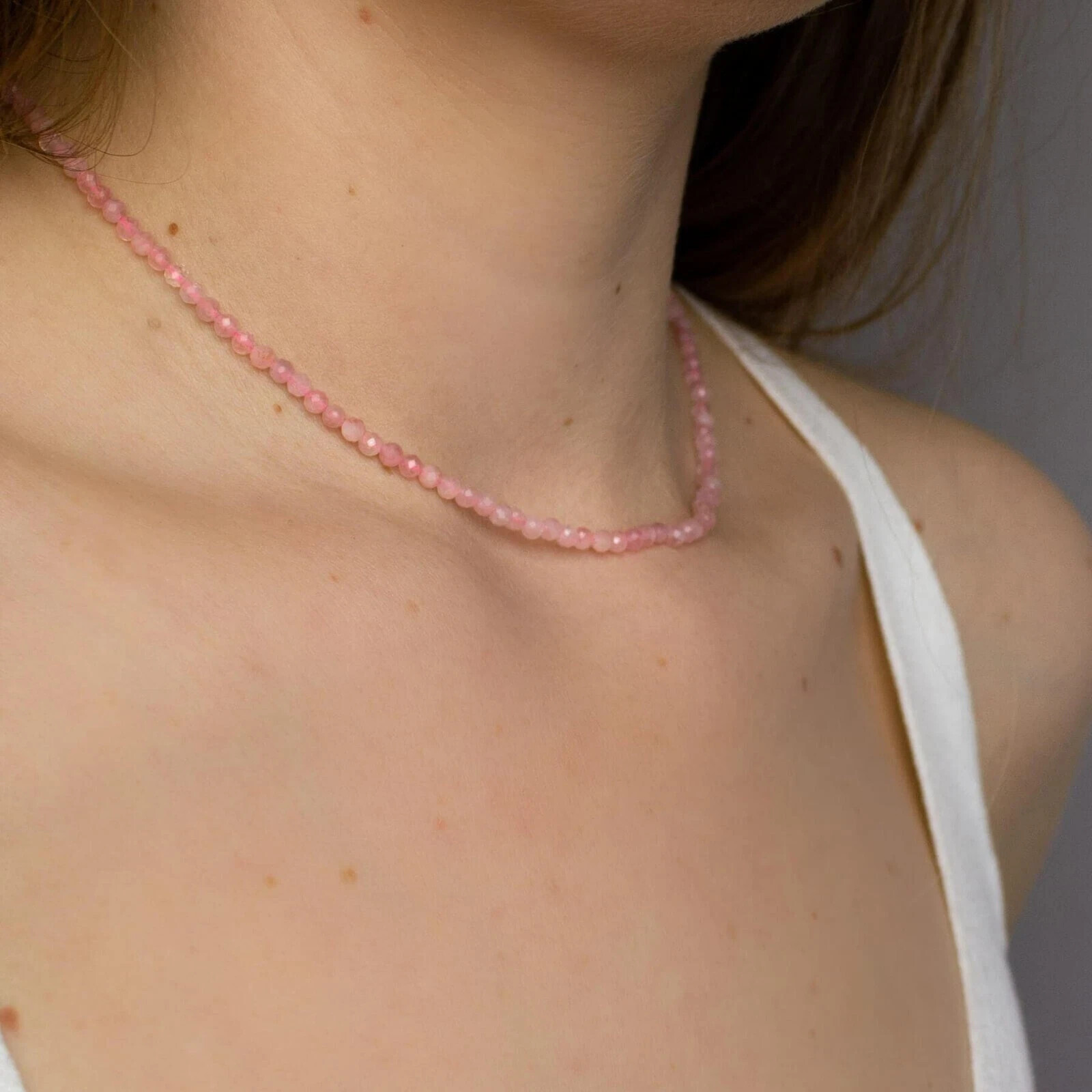 Natural Rose Quartz Tiny Beaded Choker Dainty Healing Crystal Women Necklace New