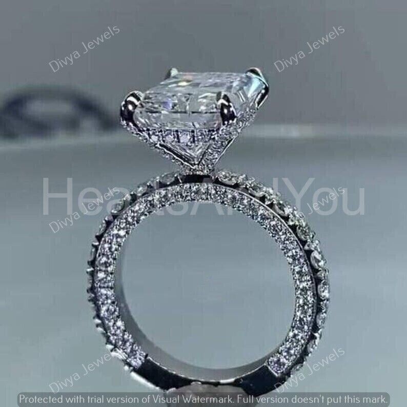 5 CT Radiant Cut Moissanite Hidden Halo Engagement Ring Real 925 Sterling Silver