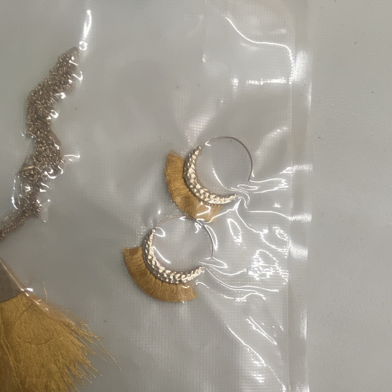Gold Feather Chain Hoop Dangle/Drop Earrings, Hook Closure, No Stone