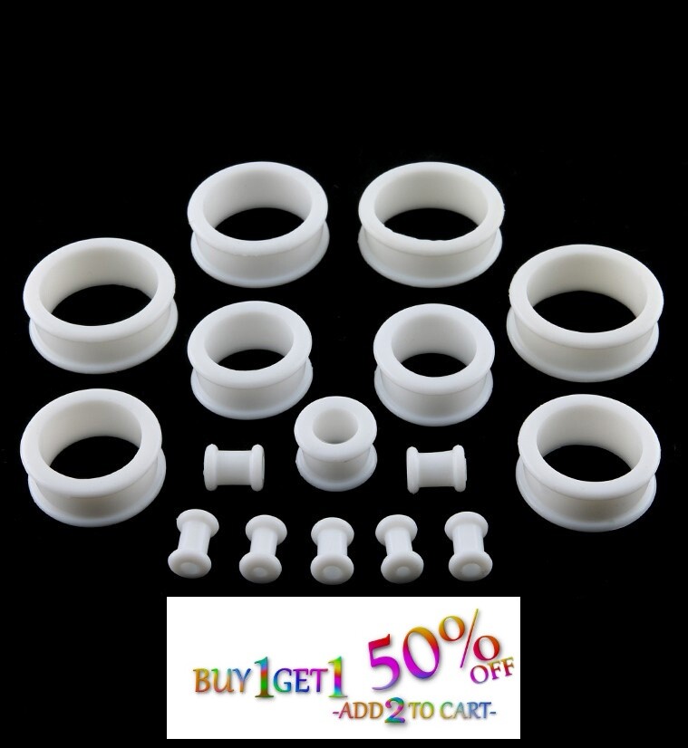 Pair 12g-50mm WHITE SILICONE FLAT FLARE TUNNELS Double Gauges Thin Flesh 2010