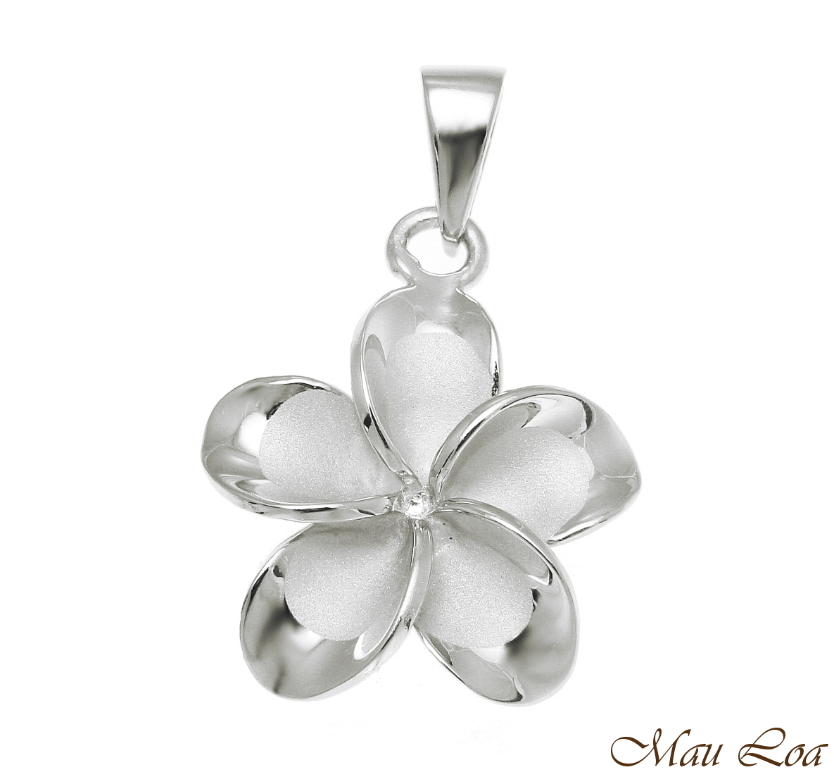 925 Sterling Silver Rhodium Hawaiian Plumeria Flower No CZ Stone Pendant 10-25mm