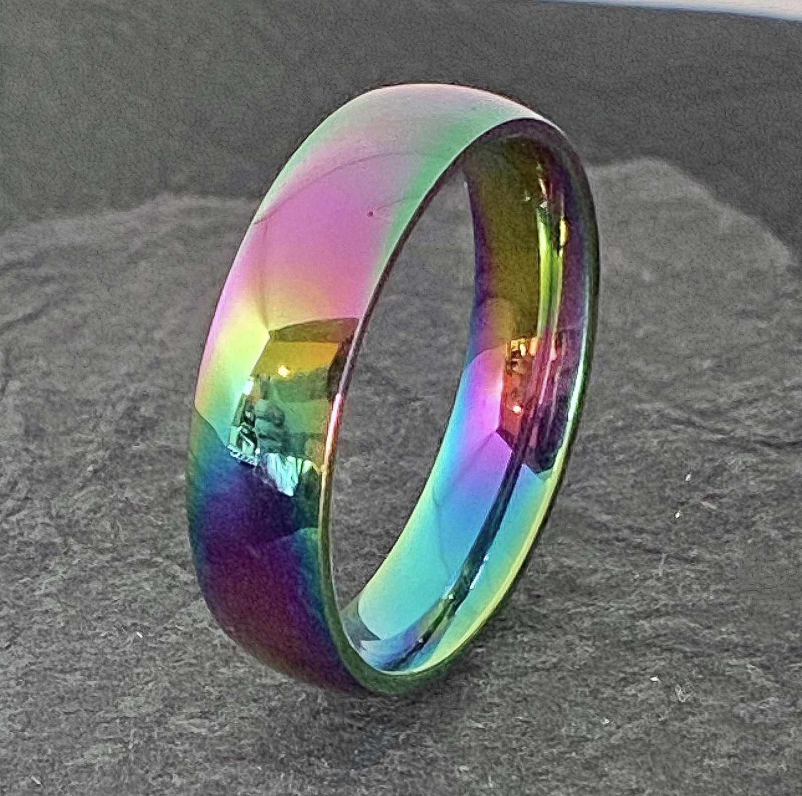 Dome Rainbow Stainless Steel Couple Ring Band Size 5,6,7,8,9,10,11,12 (FL317)